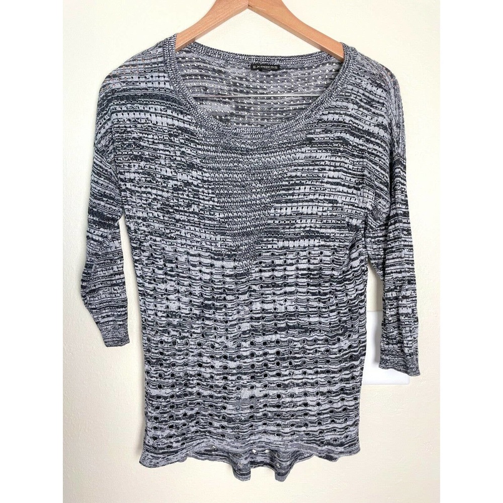 EXPRESS Shirt Women's Small Dark Gray Pullover Sweater 3/4 Sleeve Laser Cut